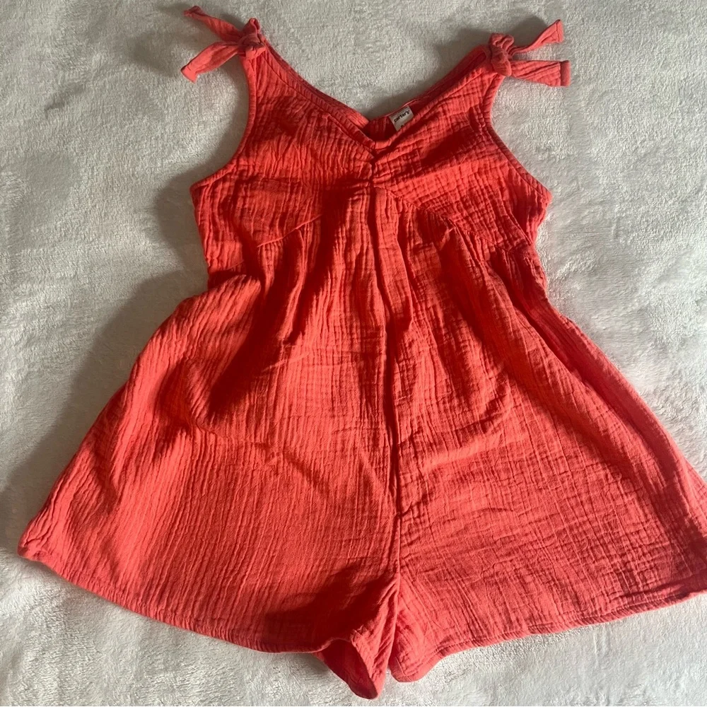 Carters Girls Coral Tie Shoulder‎ Romper Sz 8